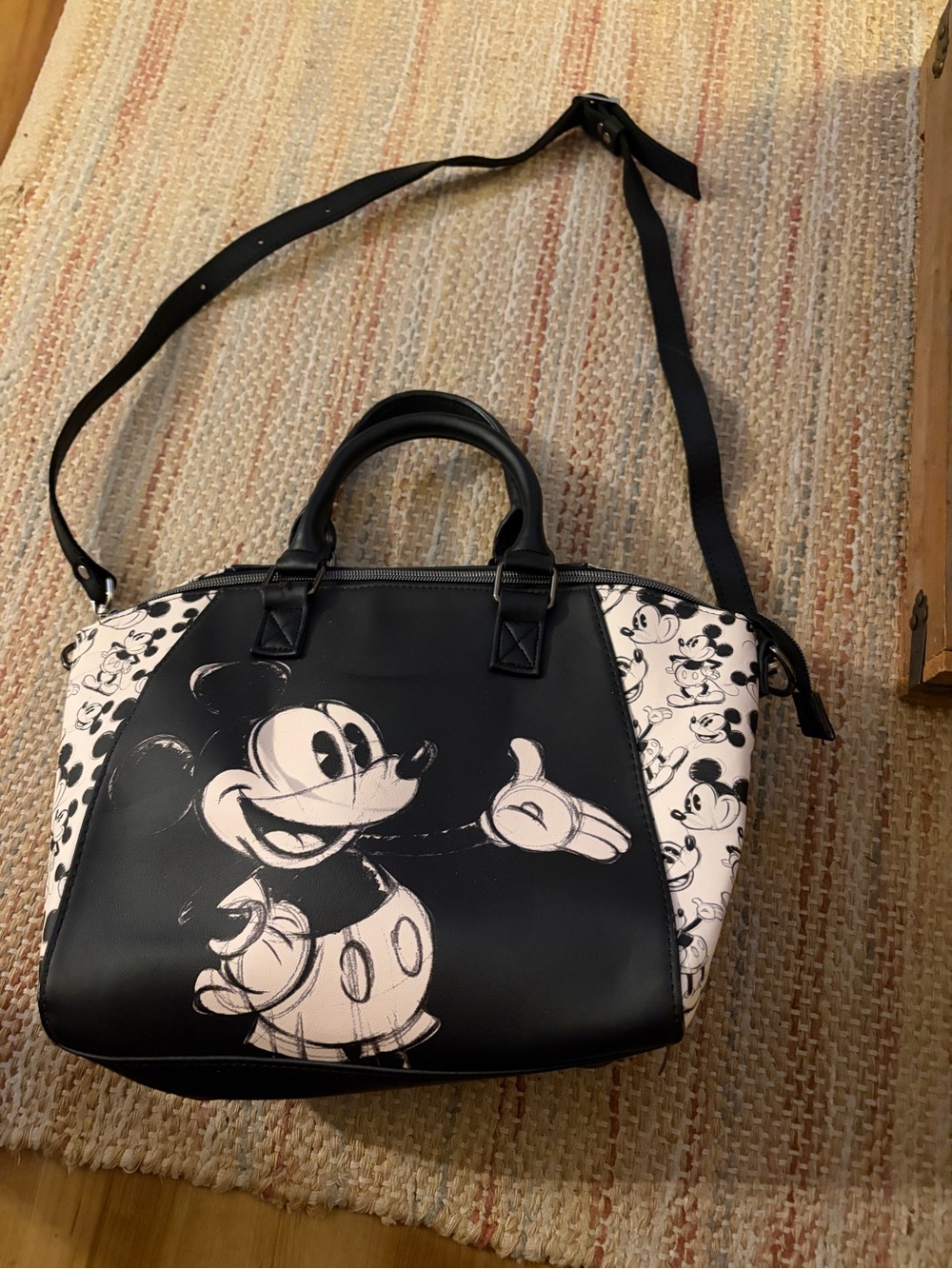 Loungefly Black and Cream Mickey Shoulder Bag with Dual Handles great condition